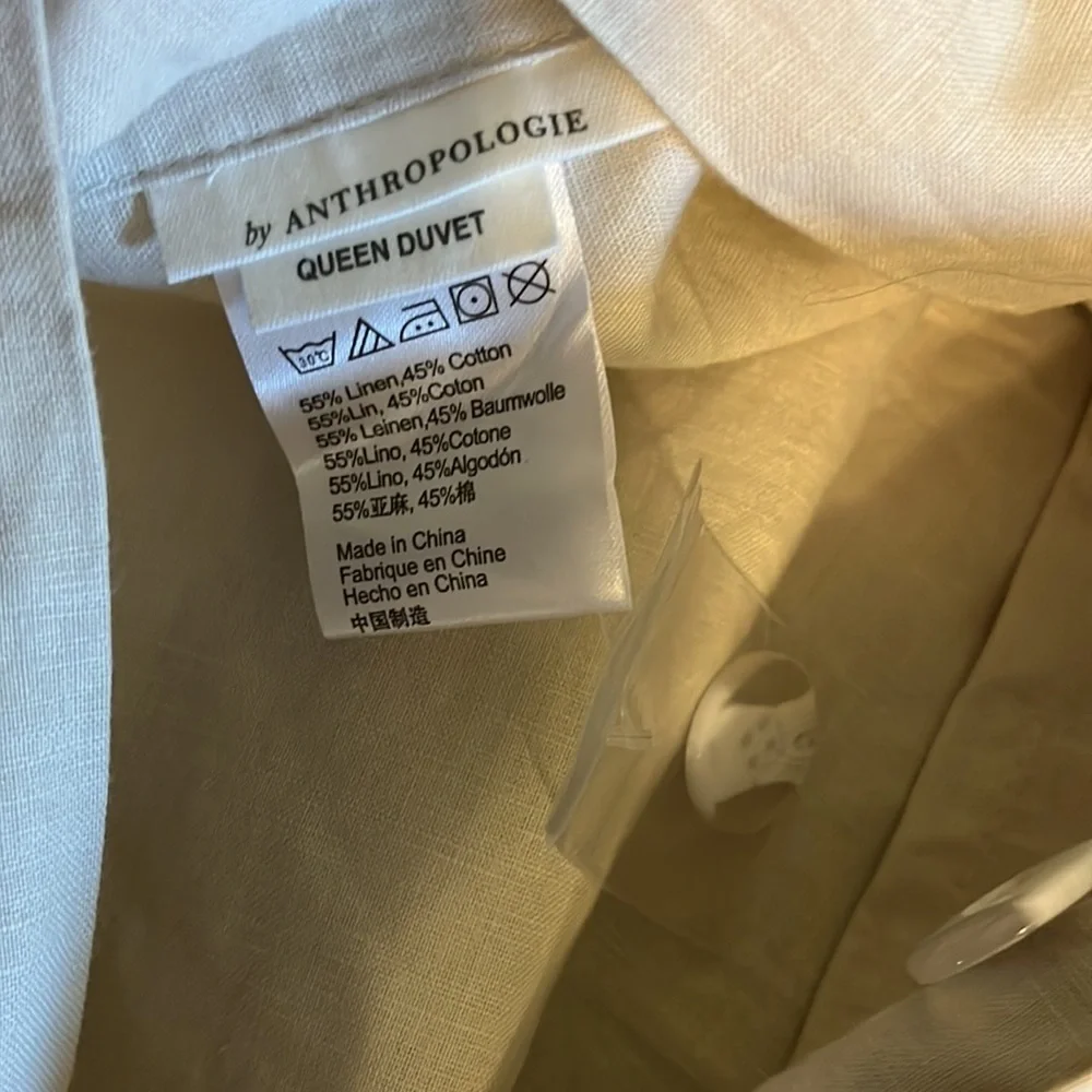 NWT Anthropologie Relaxed Cotton-Linen Duvet Cover Queen Cream color